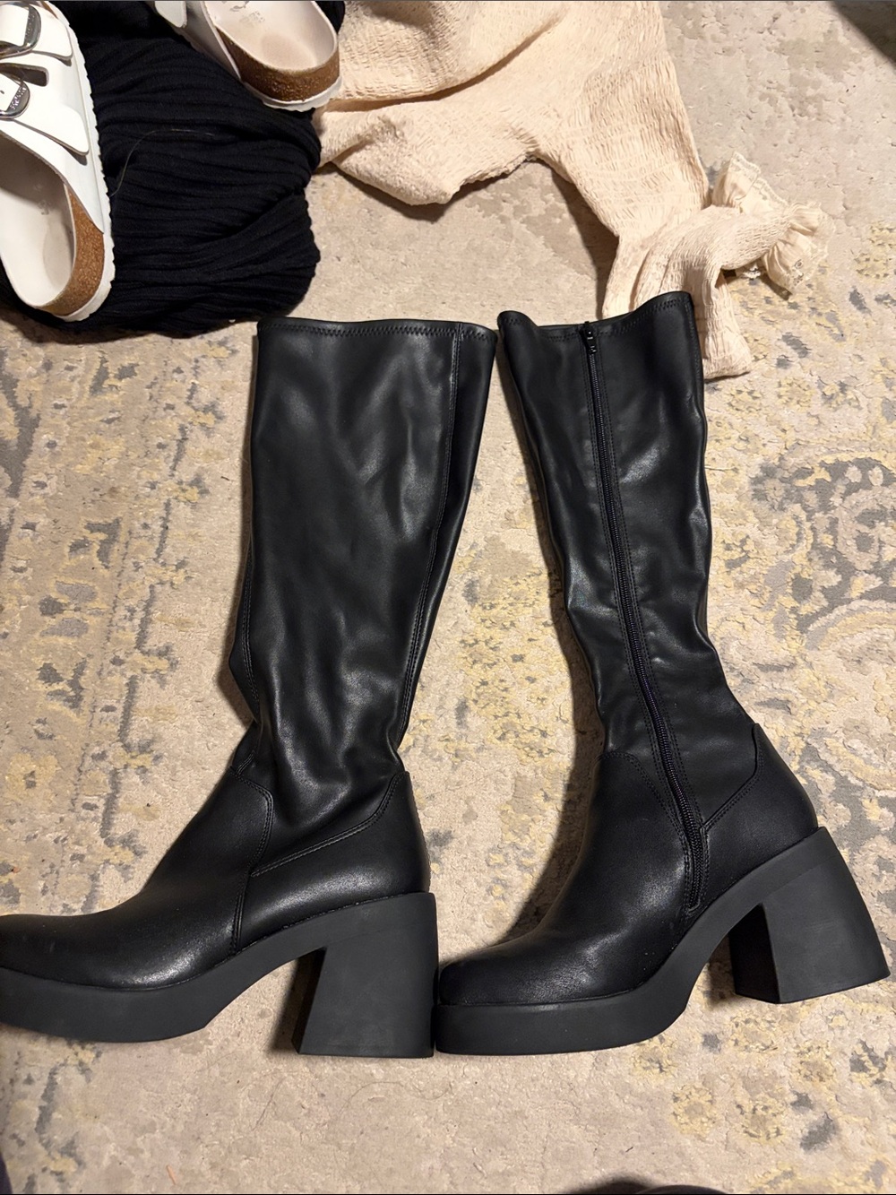 Steve Madden Black Mid-Calf Platform Block Heel Boots